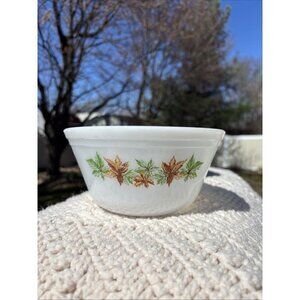 Vintage 7” Federal Nesting White Glass Maple Leaf Pattern Mixing Bowl Heat Proof